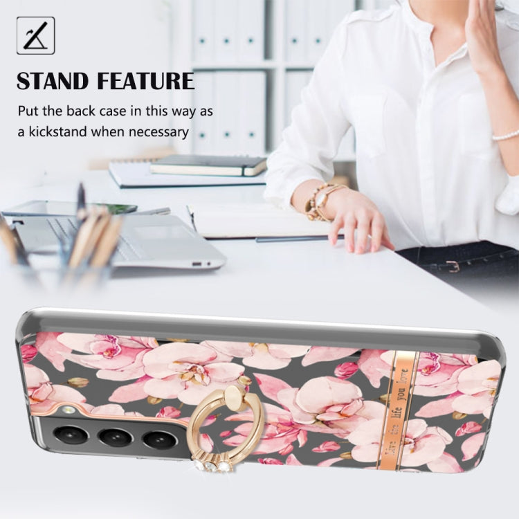 For Samsung Galaxy S23+ 5G Flowers and Plants Series IMD TPU Phone Case with Ring Holder
