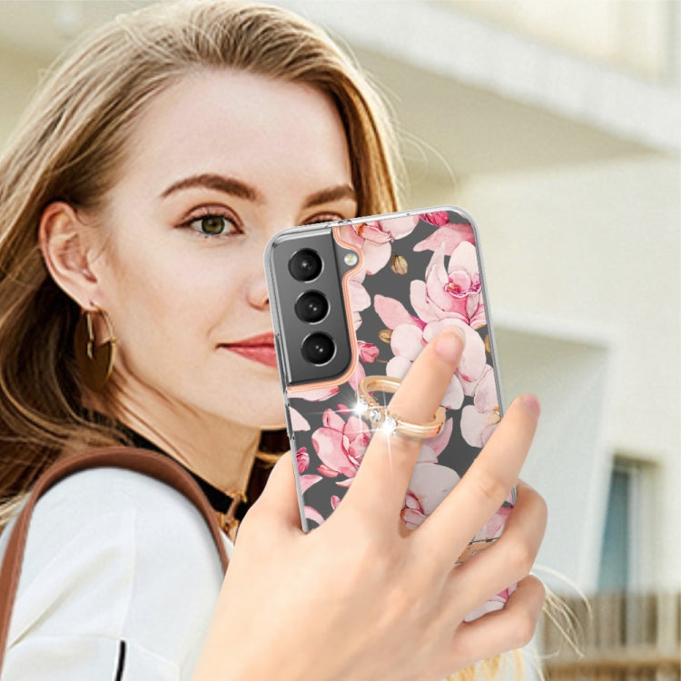 For Samsung Galaxy S23+ 5G Flowers and Plants Series IMD TPU Phone Case with Ring Holder
