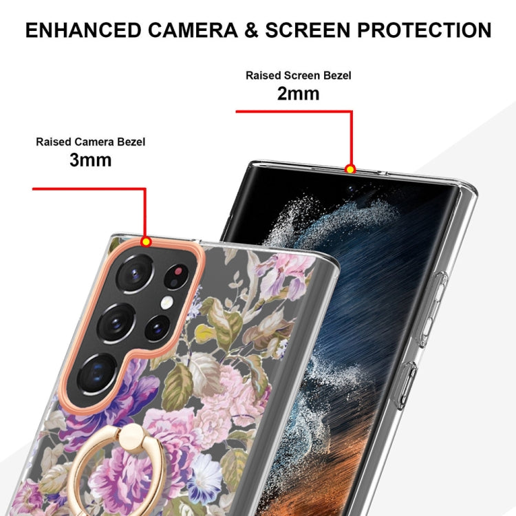 For Samsung Galaxy S23 Ultra 5G Flowers and Plants Series IMD TPU Phone Case with Ring Holder