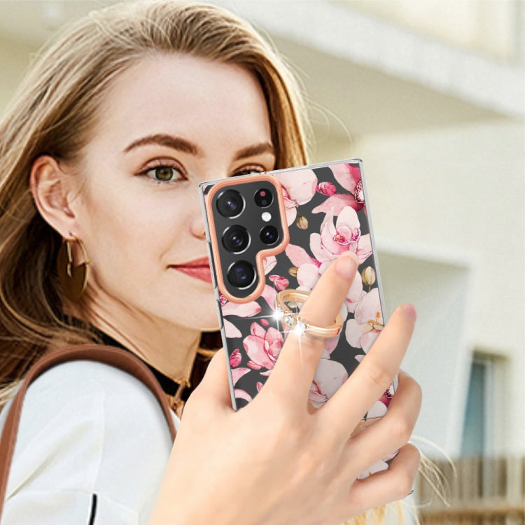 For Samsung Galaxy S23 Ultra 5G Flowers and Plants Series IMD TPU Phone Case with Ring Holder