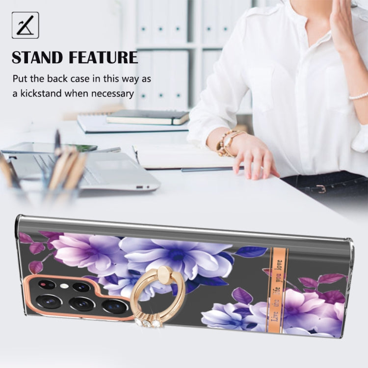 For Samsung Galaxy S23 Ultra 5G Flowers and Plants Series IMD TPU Phone Case with Ring Holder