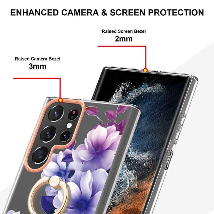 For Samsung Galaxy S23 Ultra 5G Flowers and Plants Series IMD TPU Phone Case with Ring Holder