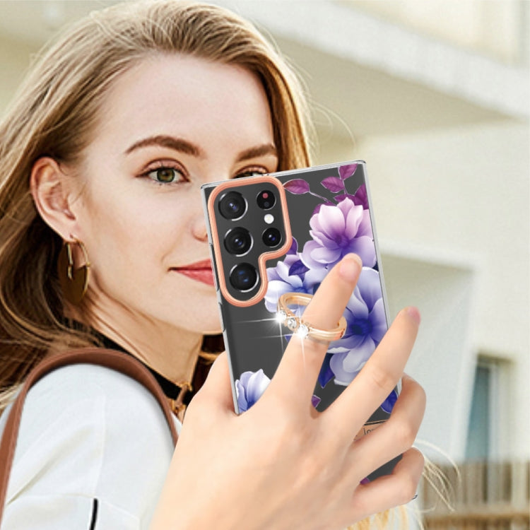 For Samsung Galaxy S23 Ultra 5G Flowers and Plants Series IMD TPU Phone Case with Ring Holder