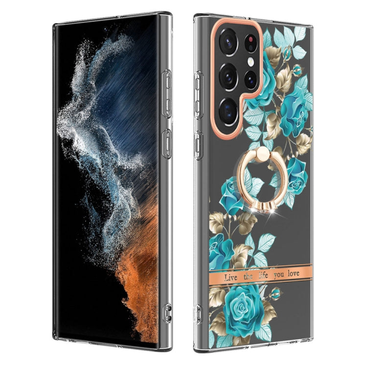 For Samsung Galaxy S23 Ultra 5G Flowers and Plants Series IMD TPU Phone Case with Ring Holder