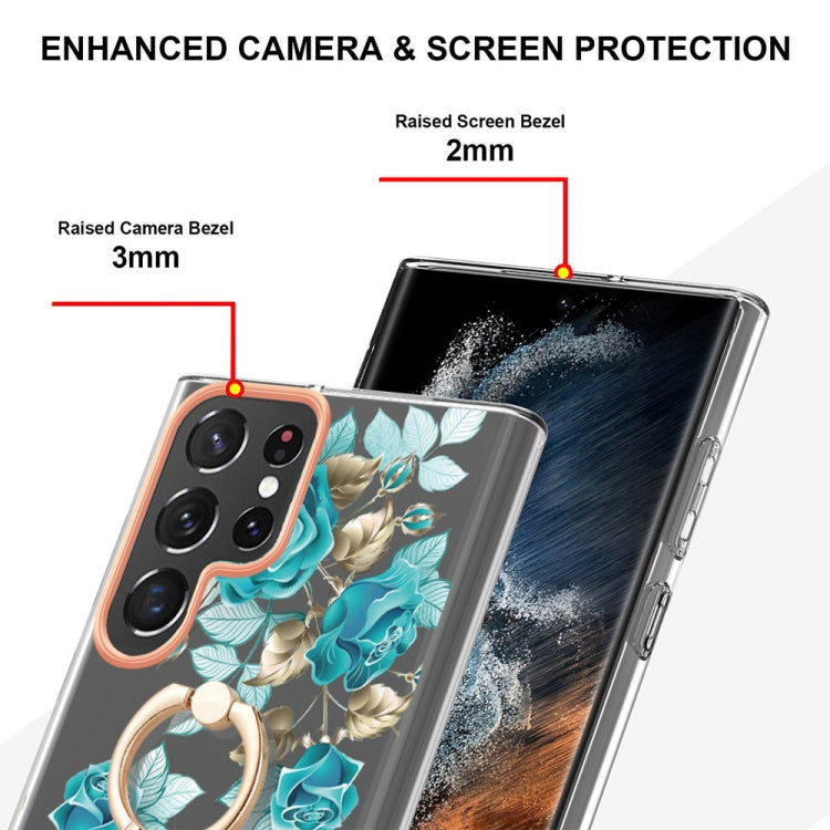 For Samsung Galaxy S23 Ultra 5G Flowers and Plants Series IMD TPU Phone Case with Ring Holder