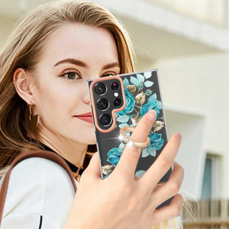 For Samsung Galaxy S23 Ultra 5G Flowers and Plants Series IMD TPU Phone Case with Ring Holder