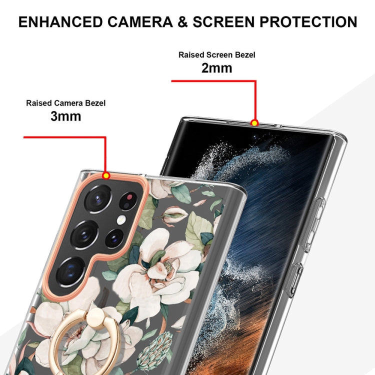 For Samsung Galaxy S23 Ultra 5G Flowers and Plants Series IMD TPU Phone Case with Ring Holder