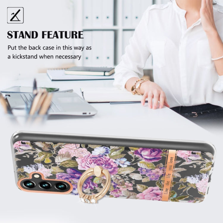 For Samsung Galaxy A14 5G Flowers and Plants Series IMD TPU Phone Case with Ring Holder