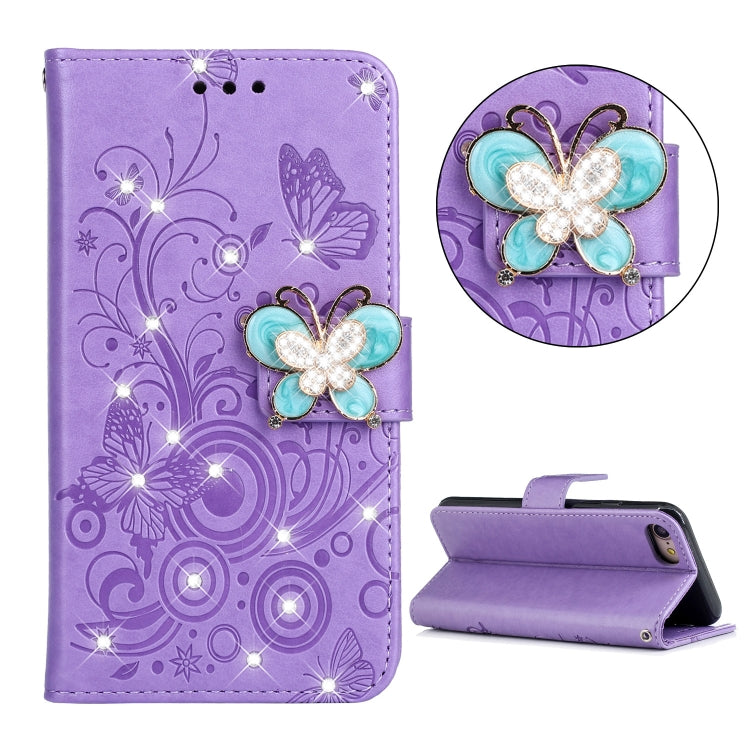For iPhone SE 2022 / SE 2020 Diamond Encrusted Butterflies Embossing Pattern Horizontal Flip Leather Case with Holder & Card Slots & Wallet & Lanyard