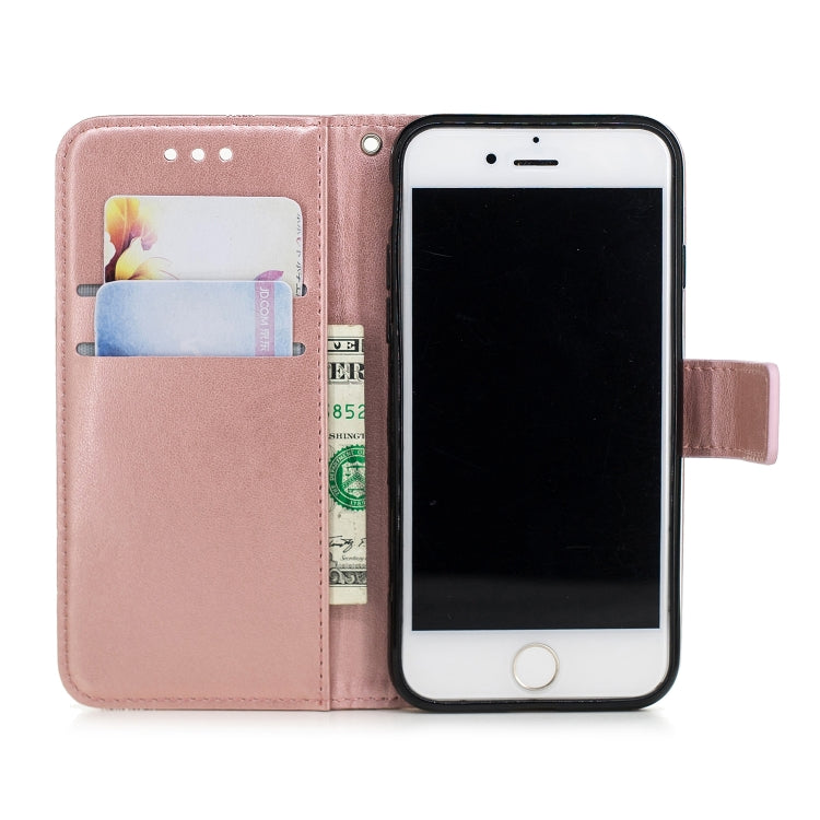 For iPhone SE 2022 / SE 2020 Diamond Encrusted Butterflies Embossing Pattern Horizontal Flip Leather Case with Holder & Card Slots & Wallet & Lanyard