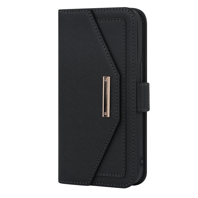 For iPhone 14 Pro Max Cross Texture Lanyard Leather Phone Case