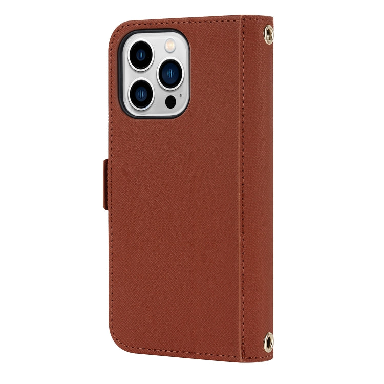 For iPhone 14 Pro Max Cross Texture Lanyard Leather Phone Case