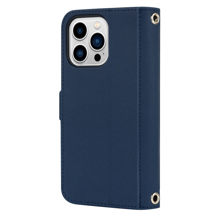 For iPhone 14 Pro Cross Texture Lanyard Leather Phone Case