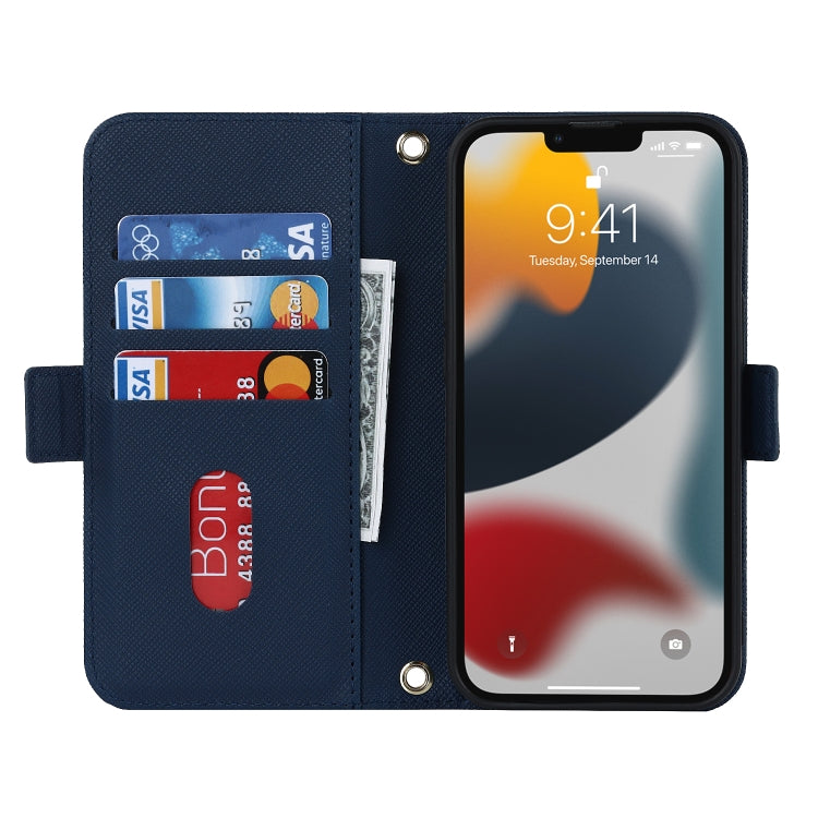 For iPhone 13 Pro Max Cross Texture Lanyard Leather Phone Case