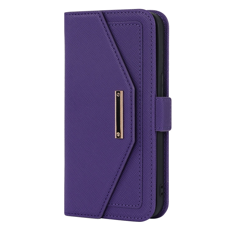 For iPhone 13 Pro Max Cross Texture Lanyard Leather Phone Case
