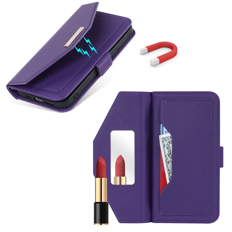 For iPhone 13 Pro Cross Texture Lanyard Leather Phone Case
