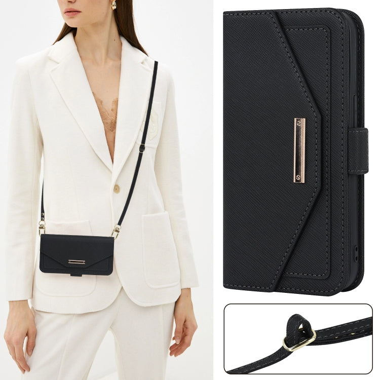 For iPhone 13 mini Cross Texture Lanyard Leather Phone Case