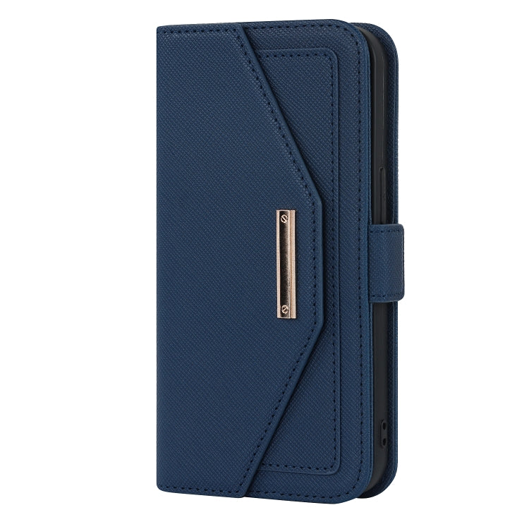For iPhone 13 mini Cross Texture Lanyard Leather Phone Case