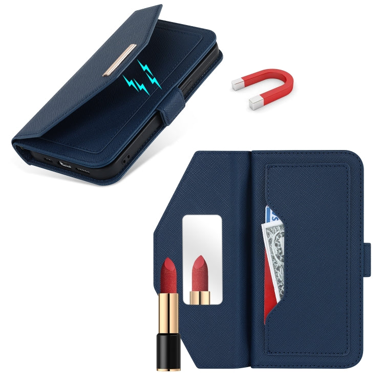 For iPhone 13 mini Cross Texture Lanyard Leather Phone Case