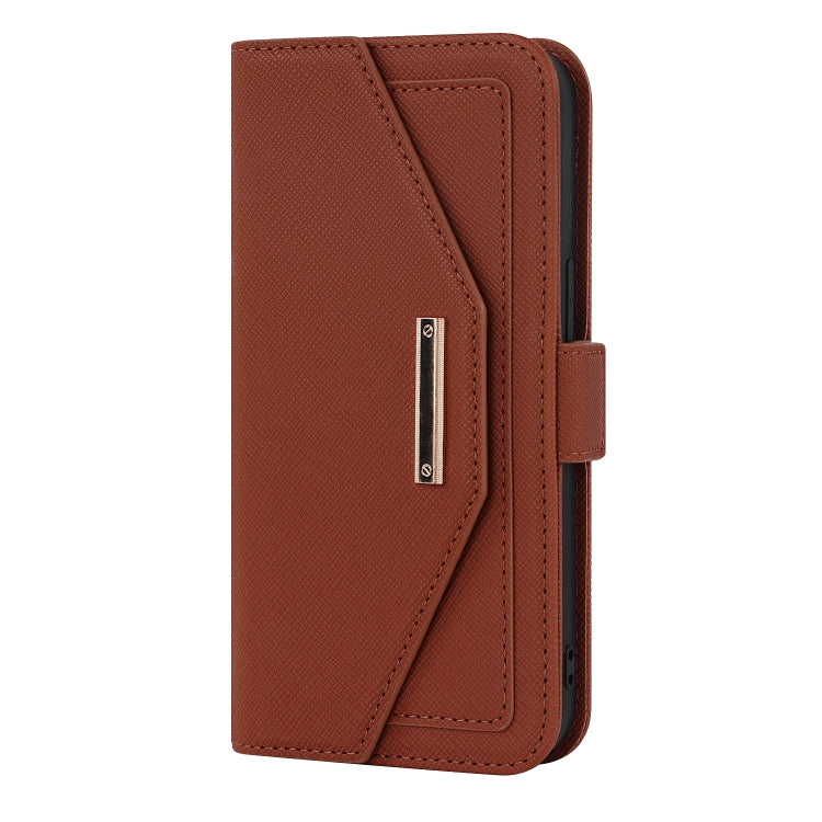 For iPhone 13 mini Cross Texture Lanyard Leather Phone Case