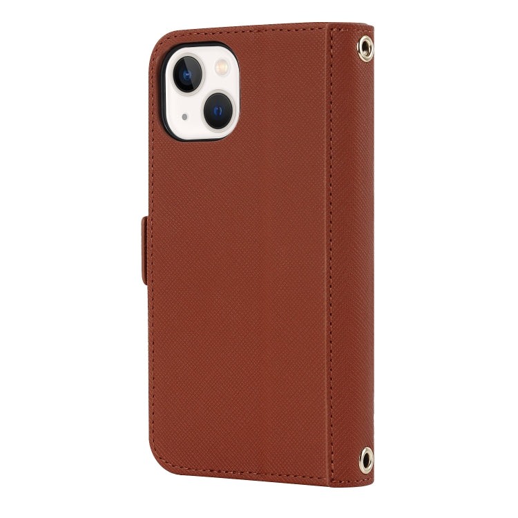 For iPhone 13 mini Cross Texture Lanyard Leather Phone Case