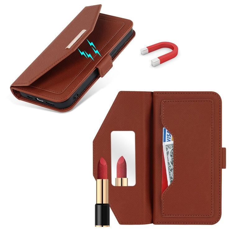 For iPhone 13 mini Cross Texture Lanyard Leather Phone Case