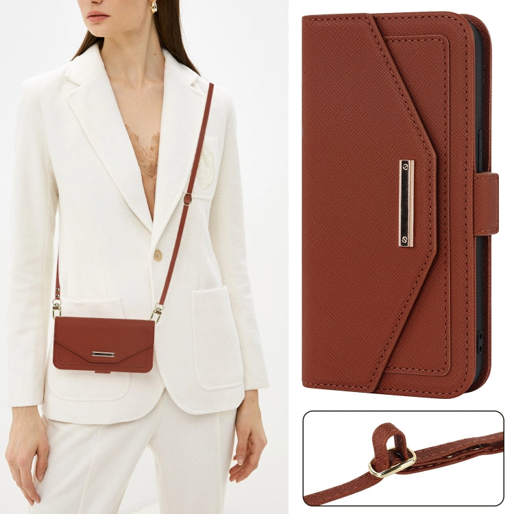 For iPhone 13 mini Cross Texture Lanyard Leather Phone Case