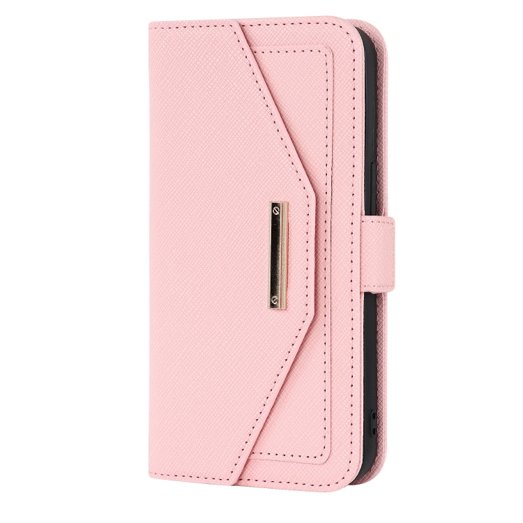 For iPhone 13 mini Cross Texture Lanyard Leather Phone Case
