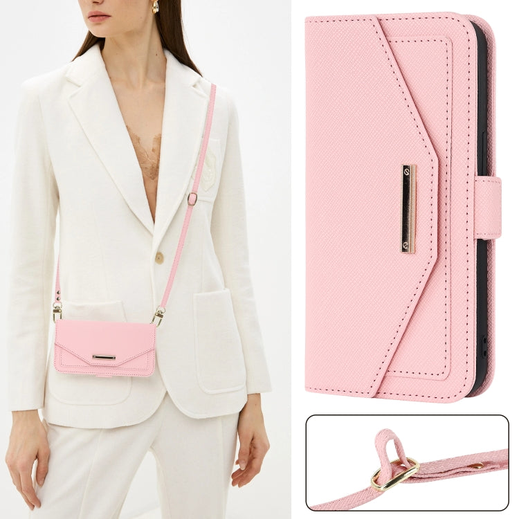 For iPhone 13 mini Cross Texture Lanyard Leather Phone Case