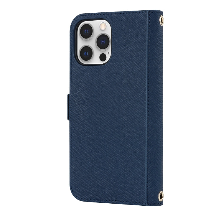 For iPhone 12 Pro Max Cross Texture Lanyard Leather Phone Case