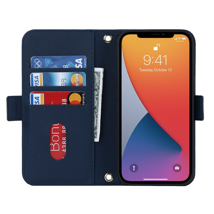 For iPhone 12 Pro Max Cross Texture Lanyard Leather Phone Case
