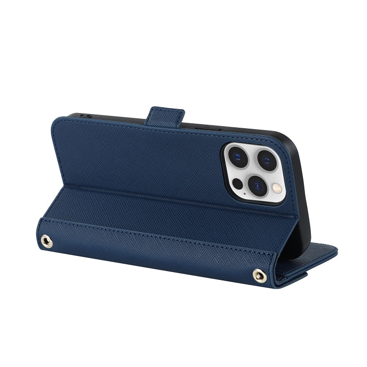 For iPhone 12 Pro Max Cross Texture Lanyard Leather Phone Case