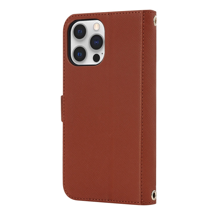 For iPhone 12 Pro Max Cross Texture Lanyard Leather Phone Case