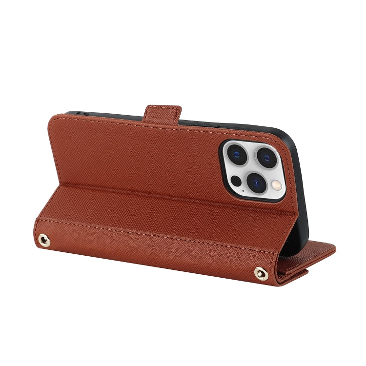 For iPhone 12 Pro Max Cross Texture Lanyard Leather Phone Case