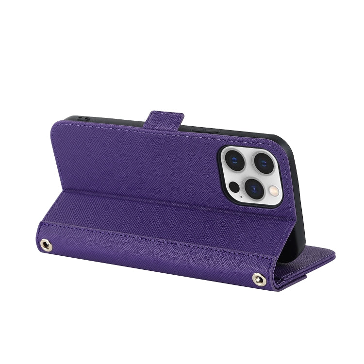 For iPhone 12 Pro Max Cross Texture Lanyard Leather Phone Case