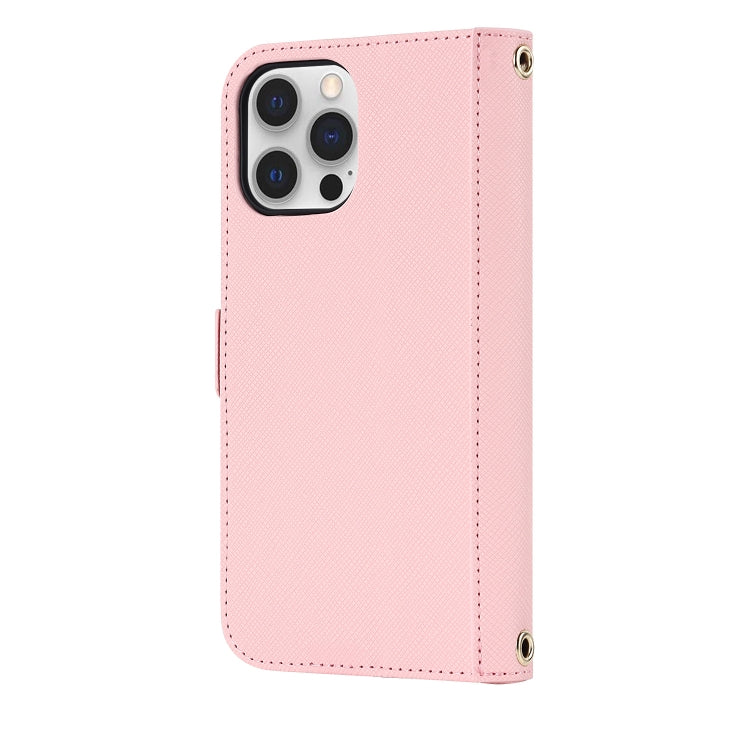 For iPhone 12 Pro Max Cross Texture Lanyard Leather Phone Case