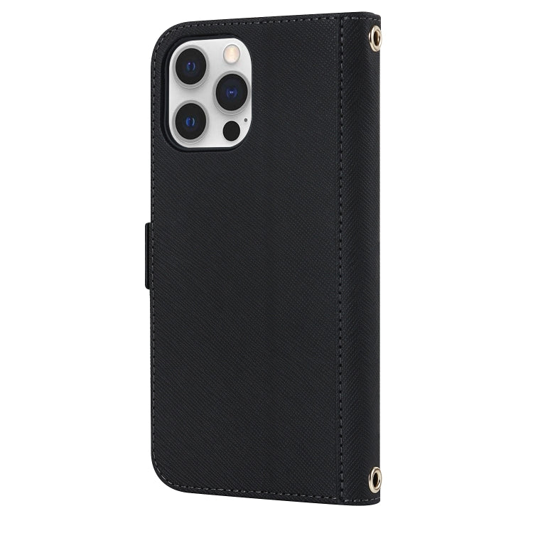 For iPhone 12 / 12 Pro Cross Texture Lanyard Leather Phone Case