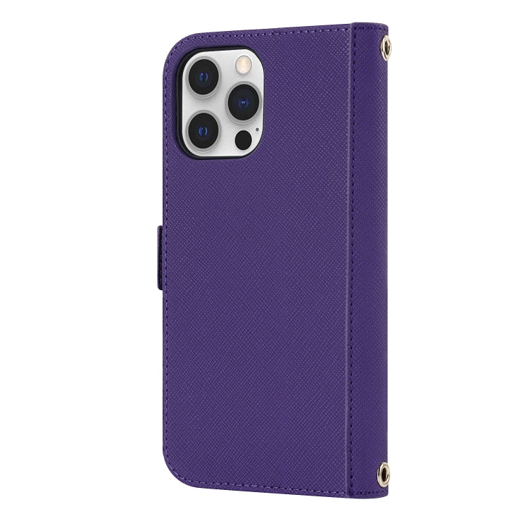 For iPhone 12 / 12 Pro Cross Texture Lanyard Leather Phone Case