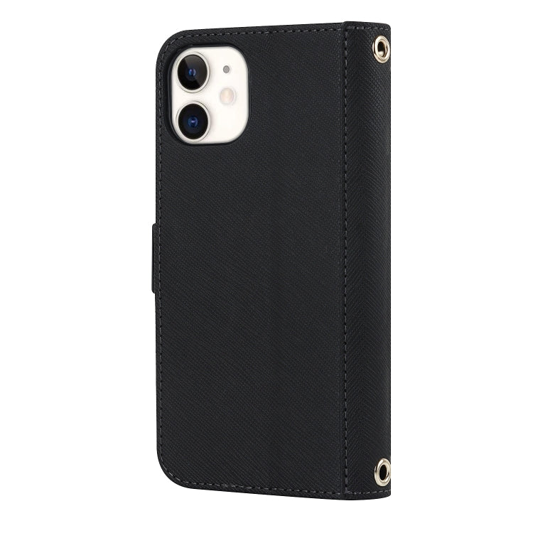 For iPhone 12 mini Cross Texture Lanyard Leather Phone Case