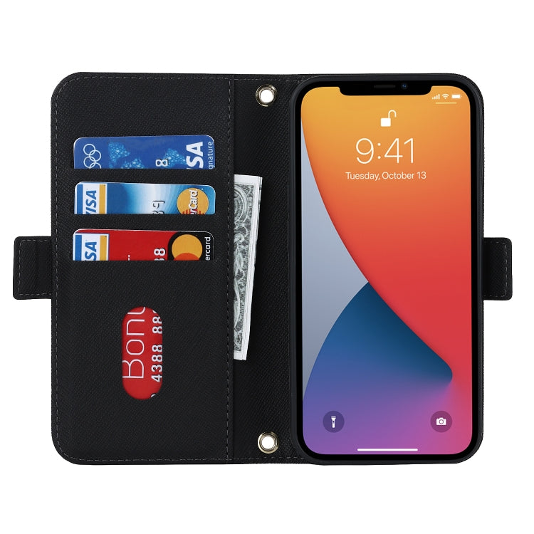 For iPhone 12 mini Cross Texture Lanyard Leather Phone Case