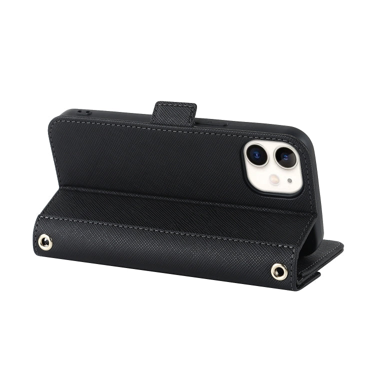 For iPhone 12 mini Cross Texture Lanyard Leather Phone Case