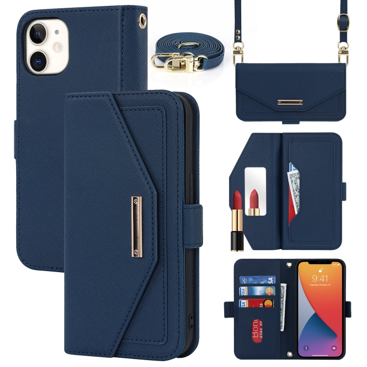 For iPhone 12 mini Cross Texture Lanyard Leather Phone Case
