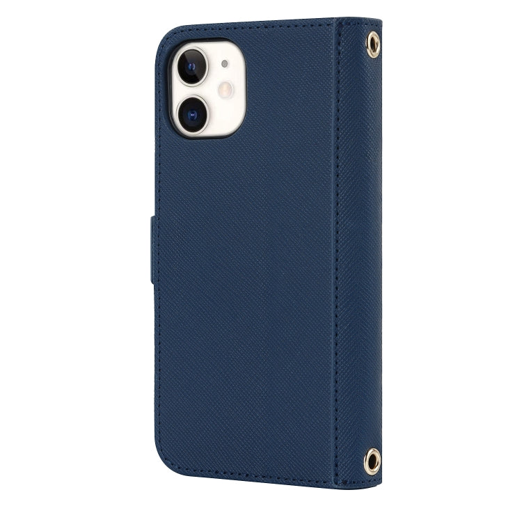 For iPhone 12 mini Cross Texture Lanyard Leather Phone Case