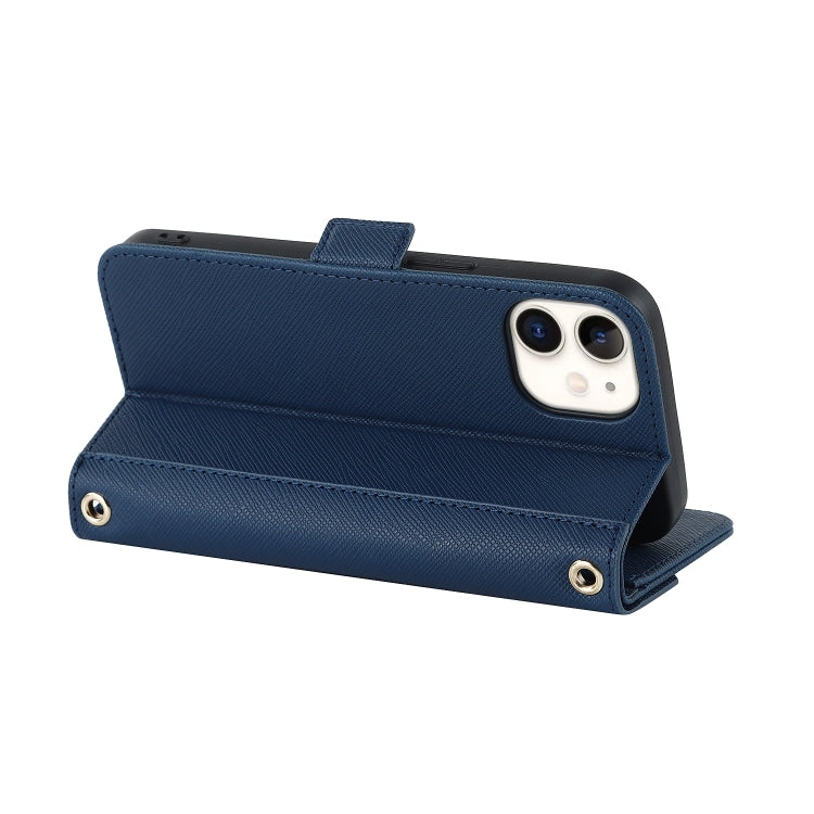 For iPhone 12 mini Cross Texture Lanyard Leather Phone Case