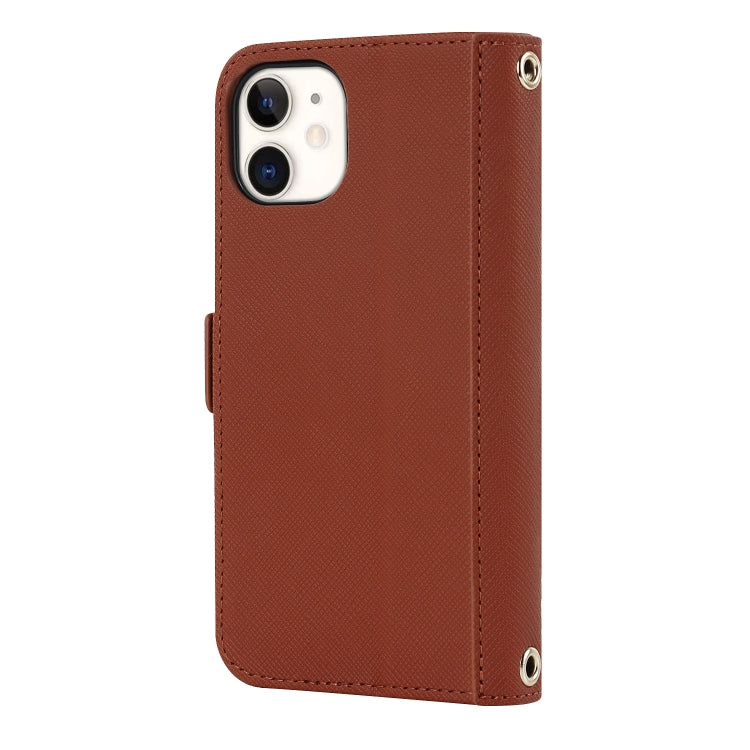 For iPhone 12 mini Cross Texture Lanyard Leather Phone Case