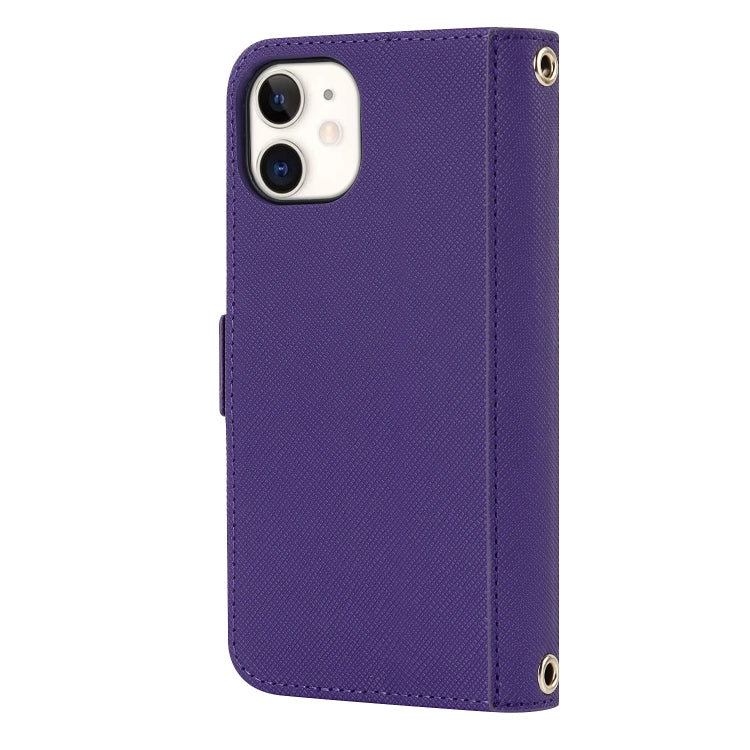 For iPhone 12 mini Cross Texture Lanyard Leather Phone Case