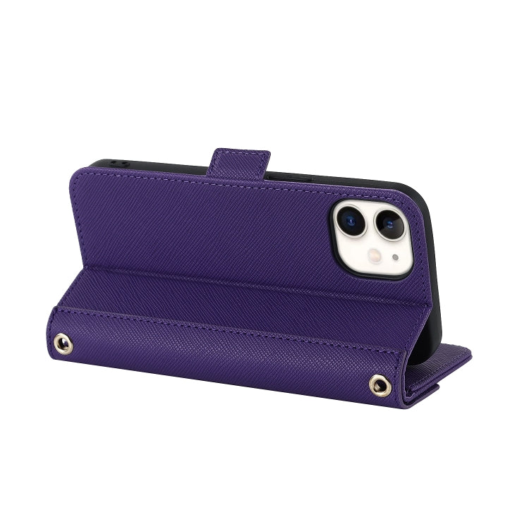 For iPhone 12 mini Cross Texture Lanyard Leather Phone Case