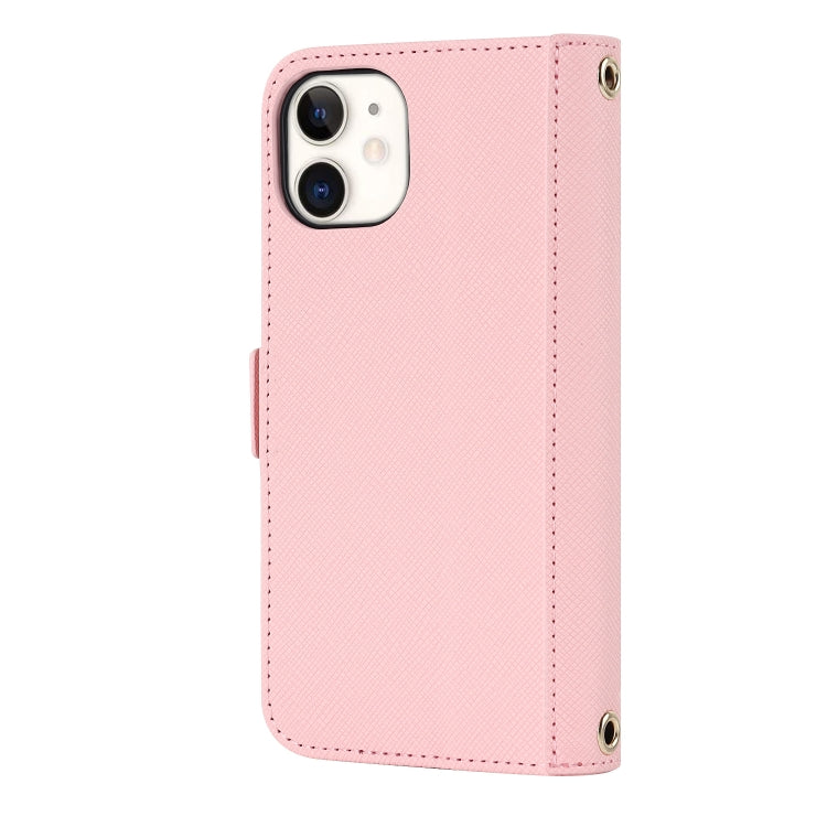 For iPhone 12 mini Cross Texture Lanyard Leather Phone Case