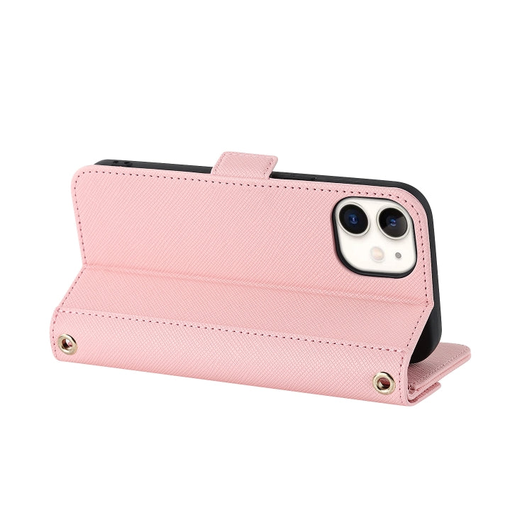 For iPhone 12 mini Cross Texture Lanyard Leather Phone Case