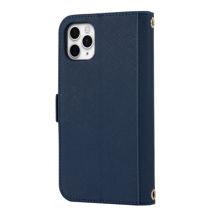 For iPhone 11 Pro Max Cross Texture Lanyard Leather Phone Case